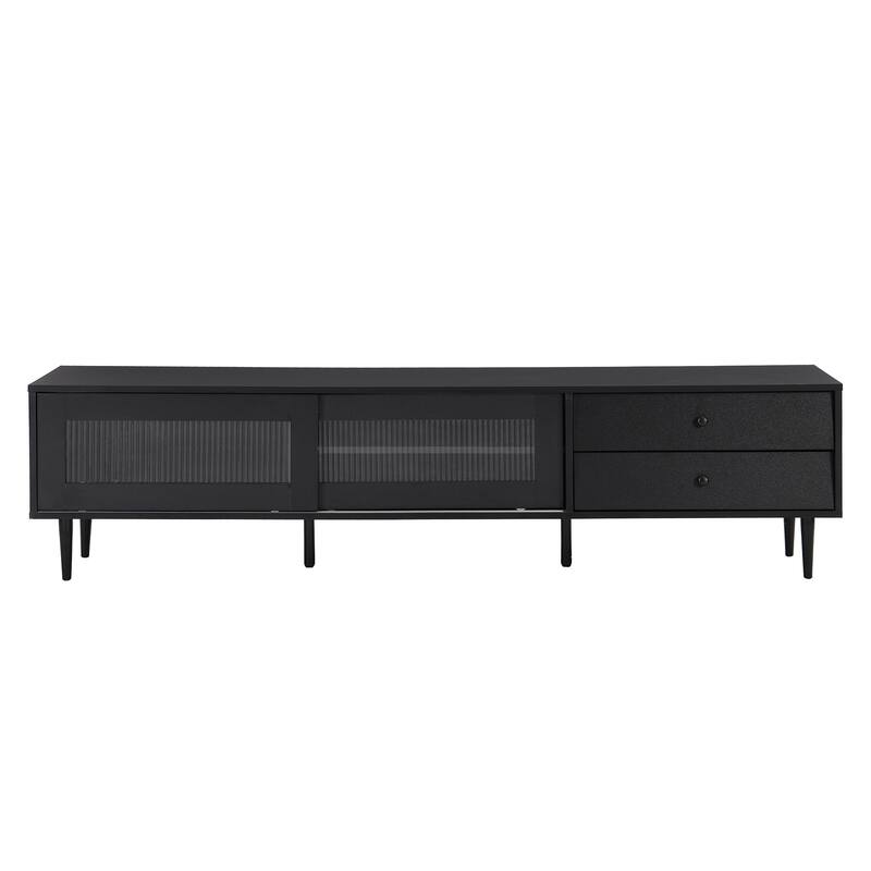 Modern TV Stand with Sliding Fluted Glass Doors for TVs Up to 75", Media TV Console